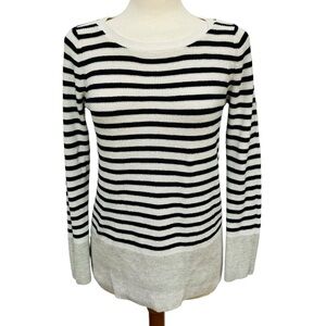 LOFT Navy Blue and White Striped Crewneck Sweater Women’s Size Medium